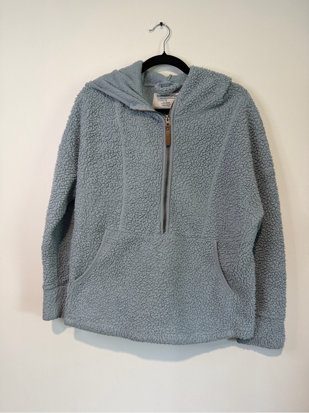 The Sweatshirt Project Blue Sherpa Fleece 1/4 Zip Hoodie L Cabincore Cozy
